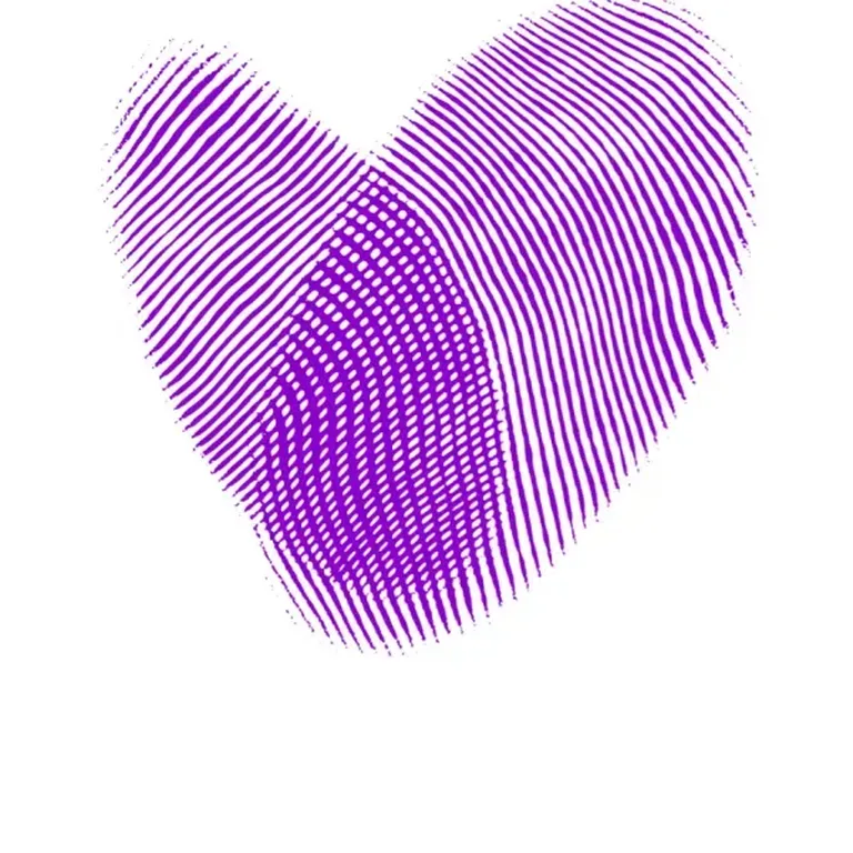 "Imprint: Leave Your Mark" with a heart composed of two dovetailing fingerprints in purple ink.