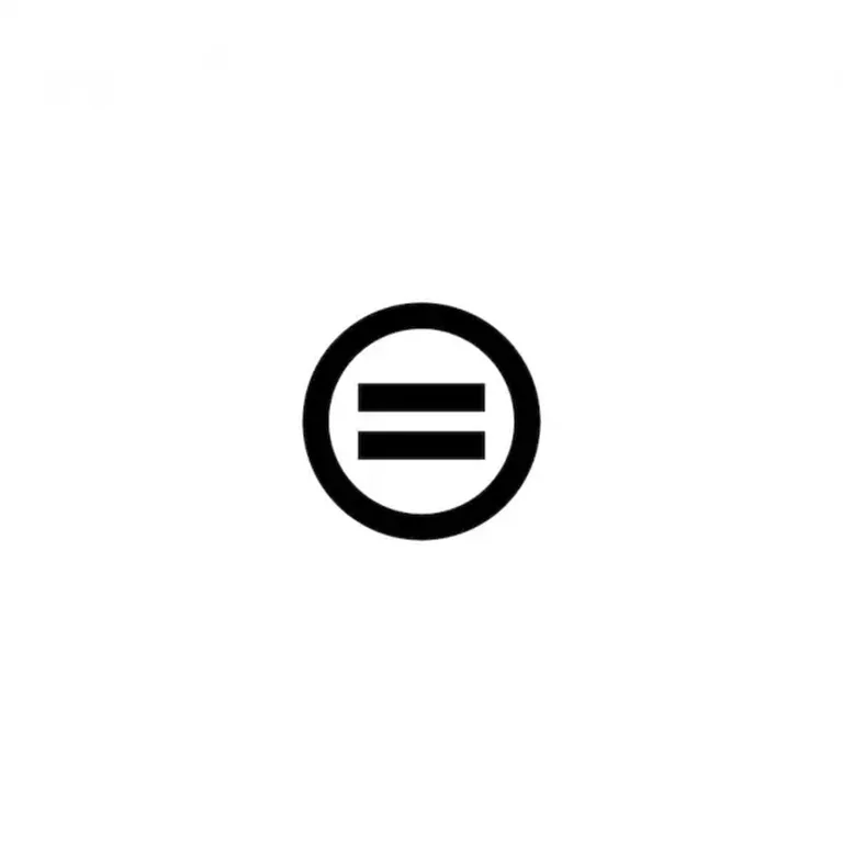 Graphic of equals sign within a circle in black on a white background