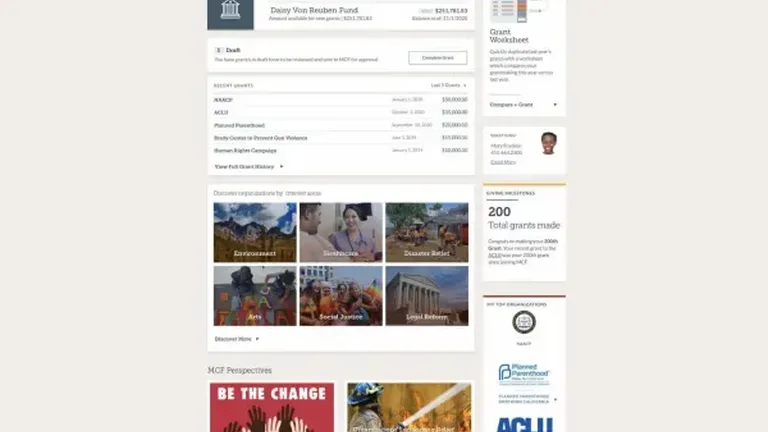 Giving Center web landing page with Daisy Von Reuben Fund's grantmaking information displayed