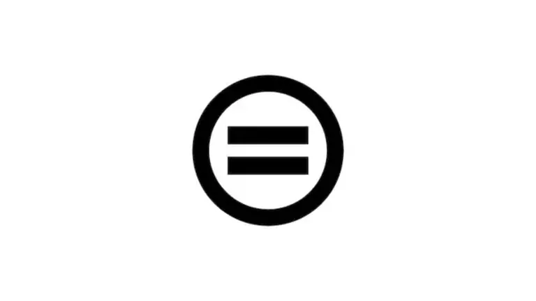 Graphic of equals sign within a circle in black on a white background