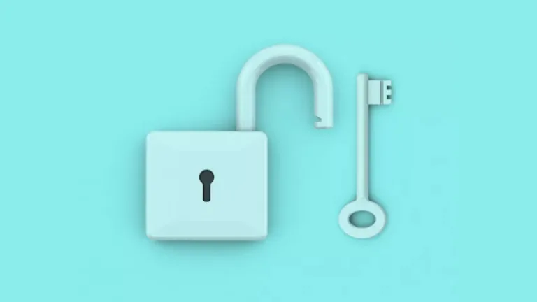 Open lock and key with a turquoise blue screen colorizing the image
