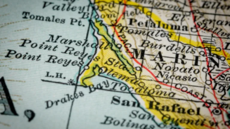 An up-close shot of a map of Marin