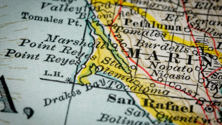 Close up of colorful map of Marin County