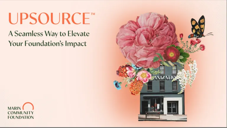 Image of Upsource Brochure Cover with flowers and butterflies on top of a building