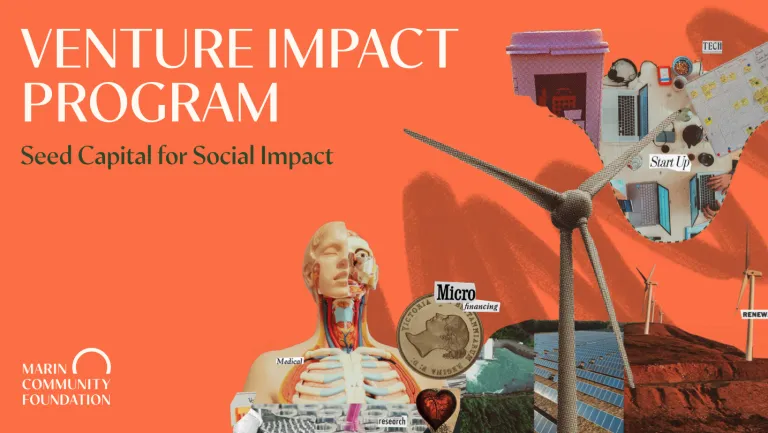 Image of VIP Cover Brochure w/ torn images of Skeleton, Windmill, Coffee cup, letter