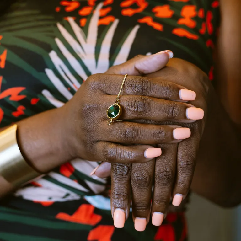 Ebony Marshall holding a bracelet